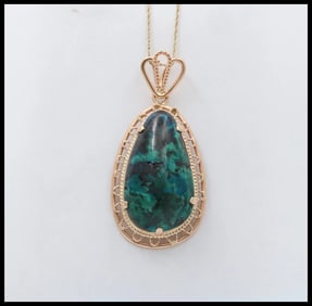 Vintage Chrysocolla 14K Yellow Gold Pendant