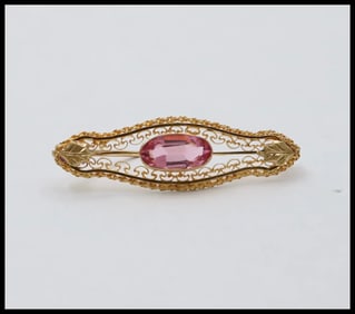 Vintage Pink Tourmaline 10K Yellow Gold Brooch Pin