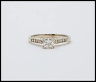 Vintage 18K Gold Princess Cut Diamond 18K WG Platinum Engagement Ring Band