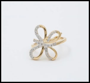 Vintage 14K Yellow Gold Diamond Butterfly Ring