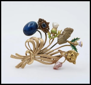 Vintage 14K Gold Stick Pin Convert To Brooch, Enamel Sapphire, Pearl.