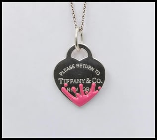 Tiffany & Co Sterling Silver Enamel Return To Tiffany Color Splash Heart Charm, Pendant Pink