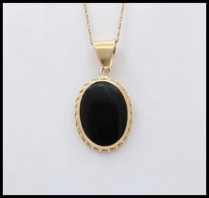 Vintage 14K Gold Onyx Charm Pendant.Necklace