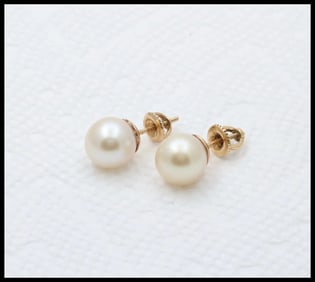 Vintage Pearl 14K Yellow Gold Earrings