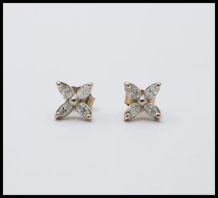 Vintage 10K Gold Diamond X Flower Studs Earrings
