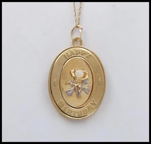 Vintage 14K Gold Pearl â€œ Happy Birthdayâ€ Flower Bouquet Charm