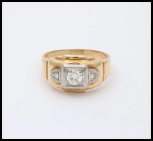 Vintage 14K Two Tone Gold Diamond Ring Band. Unisex Ring.