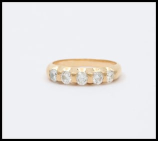 Vintage Five Stone Diamond 18K Gold Ring Band, Wedding Band.