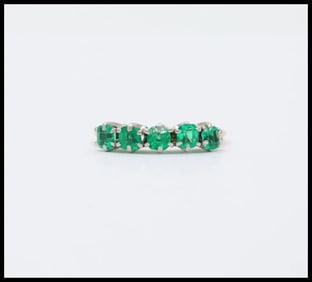 Vintage 14K Yellow Gold Emerald Five Stone Stacking Ring Band, Wedding Band.