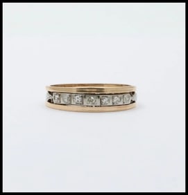 Vintage 18K & 14K Gold Diamond Ring Band, Wedding Band