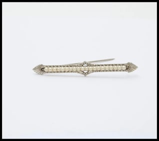 Antique 10K White Gold Art Deco Pearl Bar Brooch, Pin