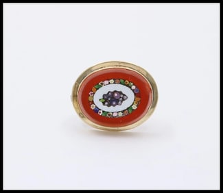 Vintage 10K Gold Filled Carnelian Pietra Dura Micro Mosaic Brooch, Pin.