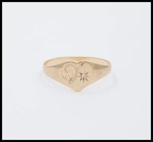 English 9K Yellow Gold Diamond Signet Ring