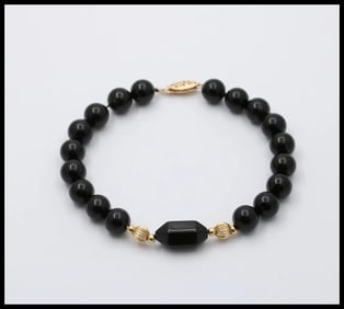 Vintage Black Onyx 14K Yellow Gold Bracelet