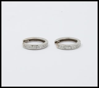 Mini Channel-Set 14K White Gold Diamond Huggie Hoop Earrings