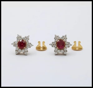 Vintage Star Ruby Diamonds Platinum 18K YG Earrings