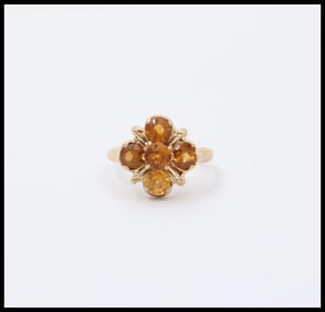 Vintage 14K Yellow Gold Citrine Flower Ring, Cocktail Ring