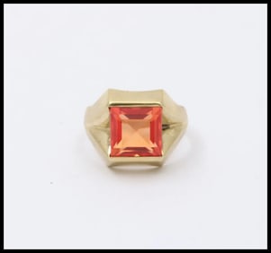 Beautiful Erie Basin Orange Stone 9K Yellow Gold Ring