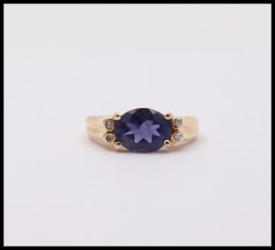 Vintage Iolite Diamonds 14K Yellow Gold Ring