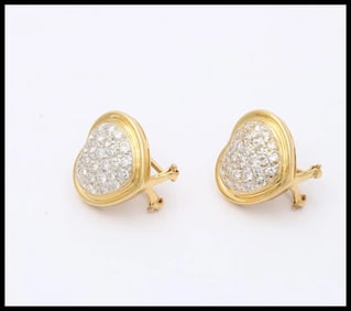 Vintage Heart Diamonds 18K Yellow Gold Earrings