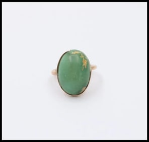 Victorian Cabochon Turquoise 14K Yellow Gold Ring
