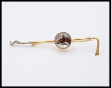 Antique Essex Crystal 14K Yellow Gold Horse Bar Pin.Hat Lapel