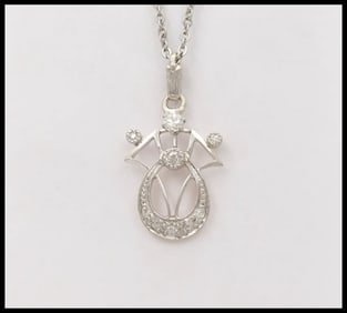 Art Deco Recreation Diamonds Platinum 14K Yellow Gold Pendant