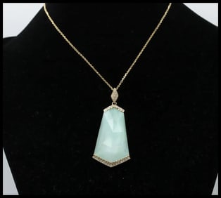 Minimalism 14K Yellow Gold Diamond Rock Crystal Fan Shape Crystal Haze Pendant Necklace