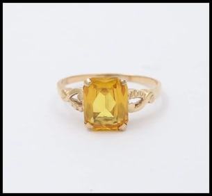 Vintage 14K Yellow Gold Synthetic Citrine Split Shank Ring Band