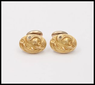 Victorian Portrait Diamond 14K Yellow Gold Cufflinks