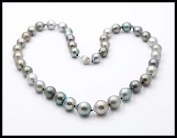 Vintage 14K White Gold Beaded Tahitian Baroque Multicolor Pearl Necklace, June Birthstone.
