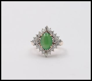 Vintage Jade Diamonds 14K Yellow White Gold Ring