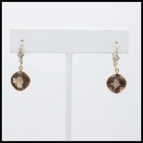Minimalist Smoky Topaz 14K Yellow Gold Dangling Earrings.