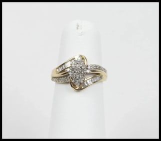Vintage Cluster Bypass Diamonds 10K Yellow Gold Ring