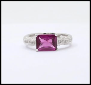 Vintage Rubellite Garnet Diamonds 18K White Gold Ring