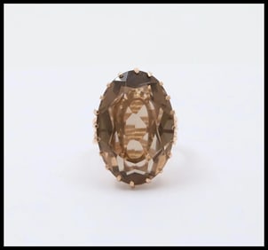 European Hallmarked Smoky Topaz 14K Rose Gold Statement Ring
