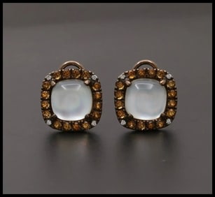 Vintage Italian Zoccai Crystal Diamonds Citrine 18K Earrings