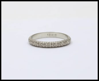 Art Deco Flower Blossom 18K White Gold Wedding Band Ring