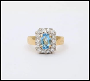 Aquamarine Diamonds 18K Yellow White Gold Cluster Ring
