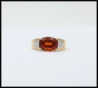 Classic 14K Yellow Gold Madeira Citrine Diamond Ring Engagement Ring