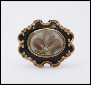 Victorian Memento Mori Hair 10K Enamel Brooch Pendant