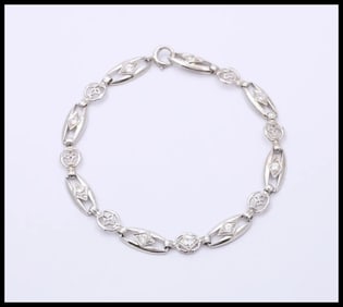 Art Deco Old Euro Diamonds 14K White Gold Bracelet