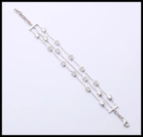 Vintage Hearts Diamonds 18K White Gold 3 Row Bracelet