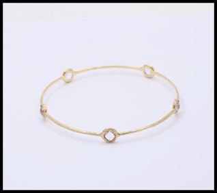 Vintage14k Yellow Gold & Pink Quartz Stacking Bracelet, Estate Bangle