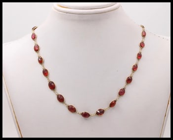 Victorian Handmade Garnet 14K Yellow Gold Necklace