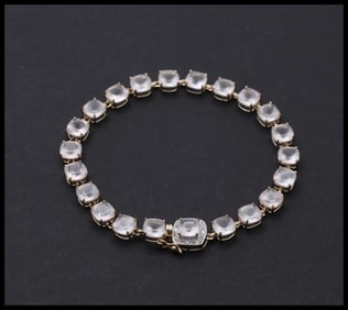 Lovely Vintage Quartz Crystal Diamonds 14K Yellow Gold Tennis Bracelet