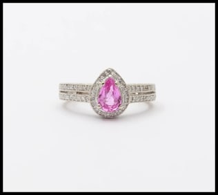 Classic 14K White Gold Pink Topaz Diamond Ring Engagement Ring