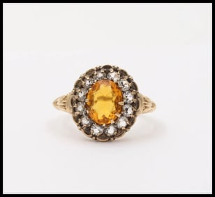 Victorian Citrine Limestones 14K Yellow Gold Ring