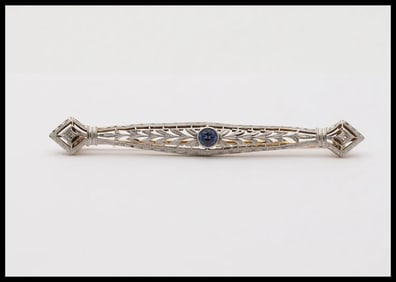 Art Deco Krementz Sapphire 14K White Yellow Gold Brooch Pin