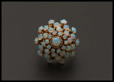 Vintage 14K Yellow Gold Australian Opal Cluster Ring.
